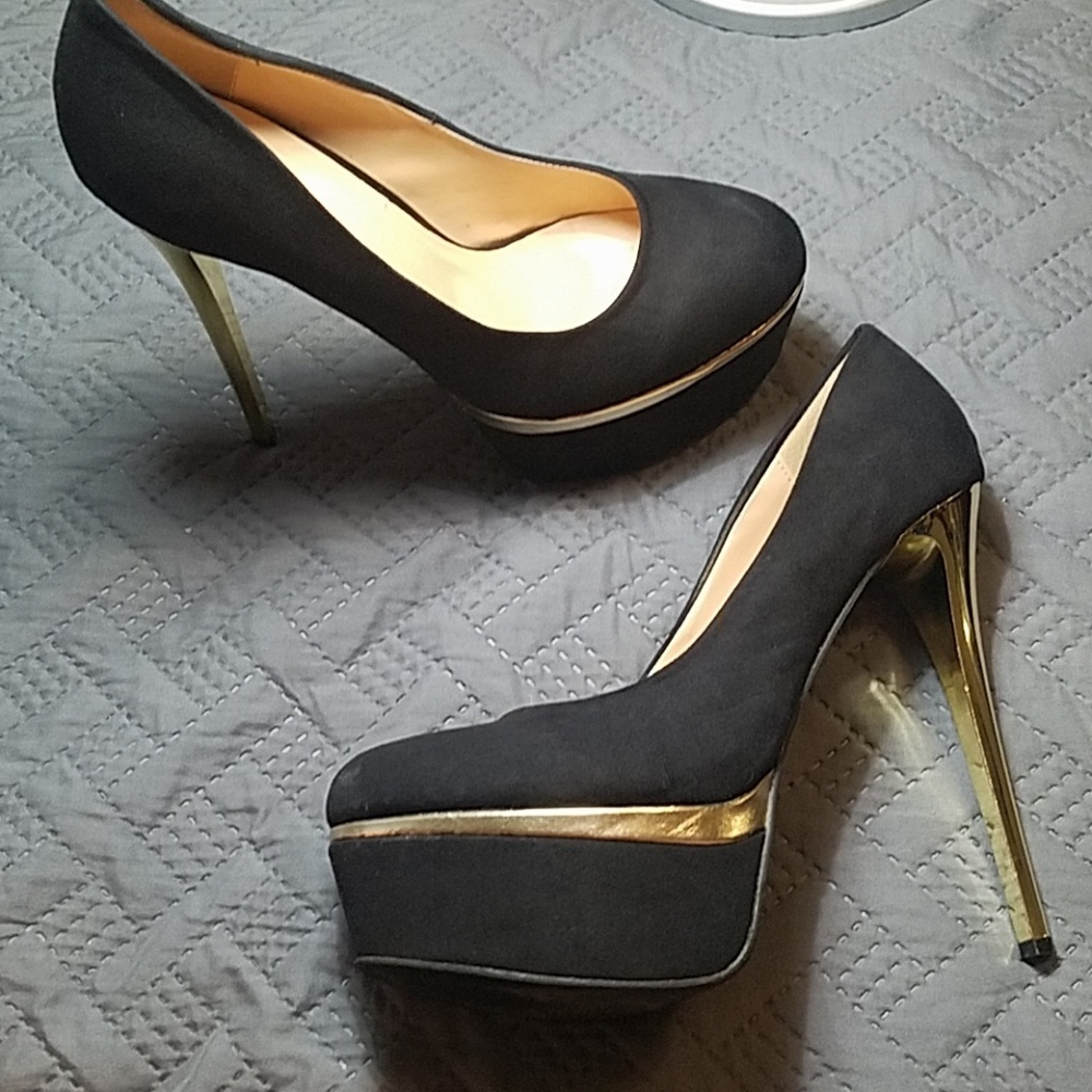FRH Black Suede w/Gold stiletto Heel